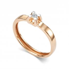 Золотое кольцо АЛЬКОР 17045-100 с бриллиантом 17045-100 фото