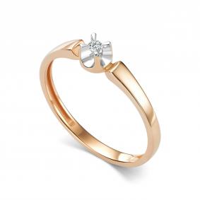 Золотое кольцо АЛЬКОР 17048-100 с бриллиантом 17048-100 фото