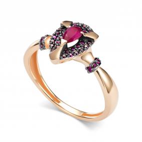 Золотое кольцо АЛЬКОР 17060-103 с рубином 17060-103 фото