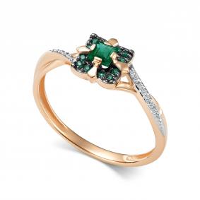 Золотое кольцо АЛЬКОР 17062-101 с бриллиантом и изумрудом 17062-101 фото