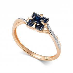 Золотое кольцо АЛЬКОР 17062-102 с бриллиантом и сапфиром 17062-102 фото