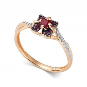 Золотое кольцо АЛЬКОР 17062-103 с бриллиантом и рубином 17062-103 фото