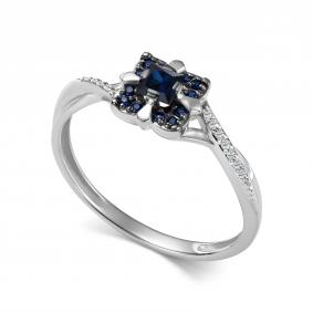 Кольцо из белого золота АЛЬКОР 17062-202 с бриллиантом и сапфиром 17062-202 фото