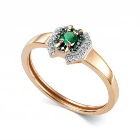 Золотое кольцо АЛЬКОР 17063-101 с бриллиантом и изумрудом 17063-101 фото