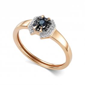 Золотое кольцо АЛЬКОР 17063-102 с бриллиантом и сапфиром 17063-102 фото