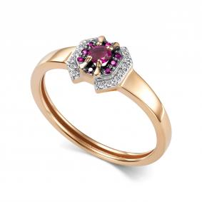 Золотое кольцо АЛЬКОР 17063-103 с бриллиантом и рубином 17063-103 фото