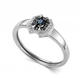 Кольцо из белого золота АЛЬКОР 17063-202 с бриллиантом и сапфиром 17063-202 фото