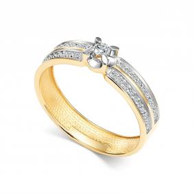 Кольцо из лимонного золота АЛЬКОР 17150-300 с бриллиантом 17150-300 фото