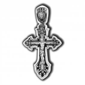 Серебряная подвеска-крест из черненого серебра Распятие Христово Преподобный Сергий Радонежский ЮЗ Елизавета 18176 18176 фото