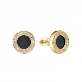 Серьги из лимонного золота RoseGrace 2-684-100Ж-ОнкЧ с бриллиантом и агатом 2-684-100Ж-ОнкЧ фото