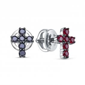 Серьги-кресты из белого золота RoseGrace с рубином и чёрным бриллиантом 2-707-106Б-РубЧбр 2-707-106Б-РубЧбр фото