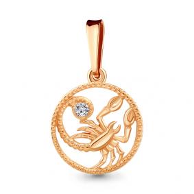 Золотая подвеска Знак зодиака Скорпион AQUAMARINE с фианитом 20020 20020 фото