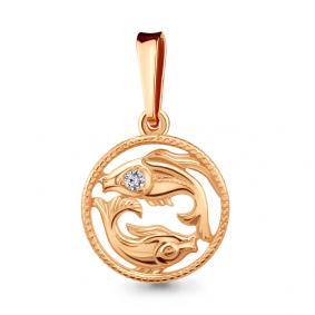 Золотая подвеска Знак зодиака Рыбы AQUAMARINE с фианитом 20022 20022 фото