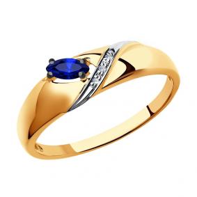 Золотое кольцо SOKOLOV 2011054 с бриллиантом и сапфиром 2011054 фото