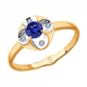 Золотое кольцо SOKOLOV 2011131 с бриллиантом и сапфиром 2011131 фото