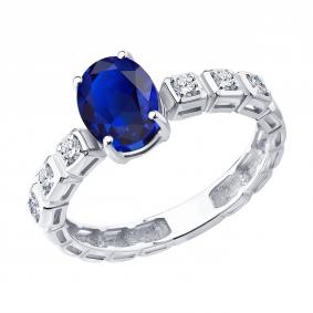 Кольцо из белого золота SOKOLOV 2011350-3-5 с сапфиром и бриллиантом выращенным 2011350-3-5 фото
