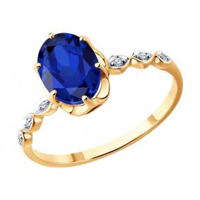 Золотое кольцо SOKOLOV 2011374 с бриллиантом и сапфиром 2011374 фото