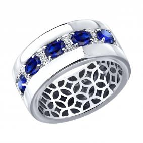 Кольцо из белого золота SOKOLOV 2011389-3 с бриллиантом и сапфиром 2011389-3 фото