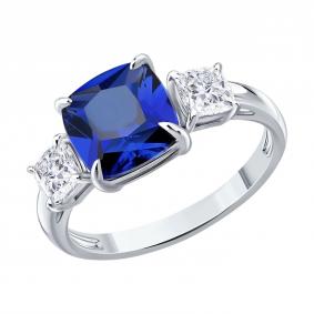 Кольцо из белого золота SOKOLOV 2011395-3-5 с сапфиром и бриллиантом выращенным 2011395-3-5 фото