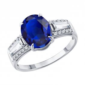 Кольцо из белого золота SOKOLOV 2011396-3-5 с сапфиром и бриллиантом выращенным 2011396-3-5 фото