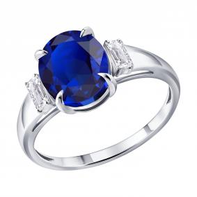 Кольцо из белого золота SOKOLOV 2011397-3-5 с сапфиром и бриллиантом выращенным 2011397-3-5 фото