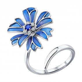 Кольцо из белого золота SOKOLOV с бриллиантом, сапфиром и витражной эмалью 2011399-3 2011399-3 фото