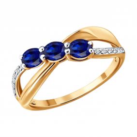 Золотое кольцо SOKOLOV 2011400 с бриллиантом и сапфиром 2011400 фото