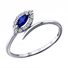 Кольцо из белого золота SOKOLOV 2012753-3 с бриллиантом и сапфиром 2012753-3 фото