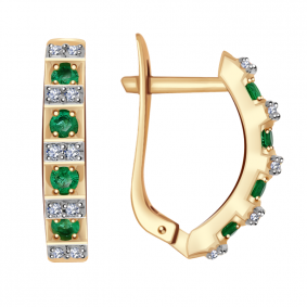 Золотые серьги Александра 2020137ск с бриллиантом и изумрудом 2020137ск фото