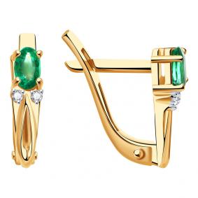 Золотые серьги Александра 2020295ск с бриллиантом и изумрудом 2020295ск фото