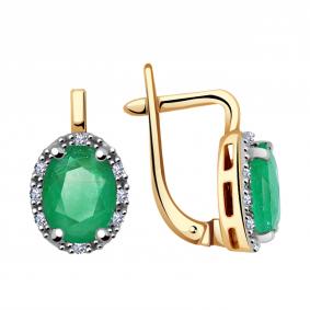 Золотые серьги Александра 2020298ск с бриллиантом и изумрудом 2020298ск фото