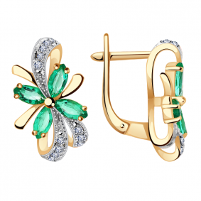 Золотые серьги Александра 2020476ск с бриллиантом и изумрудом 2020476ск фото