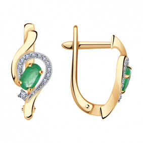 Золотые серьги Александра 2020691ск с бриллиантом и изумрудом 2020691ск фото