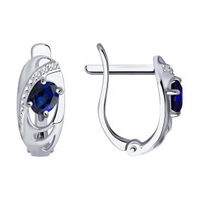 Серьги из белого золота SOKOLOV 2020758 с бриллиантом и сапфиром 2020758 фото