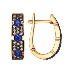 Золотые серьги SOKOLOV 2020768 с бриллиантом и сапфиром 2020768 фото