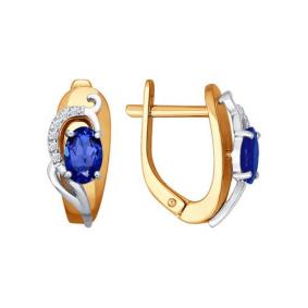 Золотые серьги SOKOLOV 2020776 с бриллиантом и сапфиром 2020776 фото