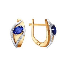 Золотые серьги SOKOLOV 2020779 с бриллиантом и сапфиром 2020779 фото