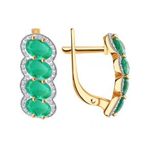 Золотые серьги Александра 2020846ск с бриллиантом и изумрудом 2020846ск фото