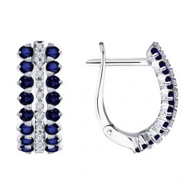 Серьги из белого золота SOKOLOV 2021103-3 с бриллиантом и сапфиром 2021103-3 фото