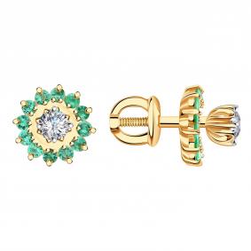 Золотые серьги-трансформеры Александра с бриллиантом и изумрудом 2021180ск 2021180ск фото