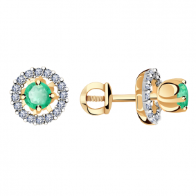 Золотые серьги Александра 2021200ск с бриллиантом и изумрудом 2021200ск фото
