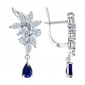 Серьги из белого золота SOKOLOV 2021220-3 с сапфиром 2021220-3 фото