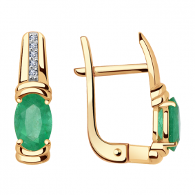 Золотые серьги Александра 2021250ск с бриллиантом и изумрудом 2021250ск фото