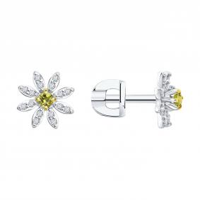 Золотые серьги SOKOLOV 2021274-3 с бриллиантом и сапфиром 2021274-3 фото