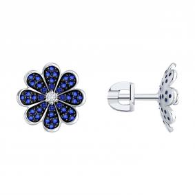 Золотые серьги SOKOLOV 2021279-3 с бриллиантом и сапфиром 2021279-3 фото