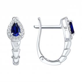 Золотые серьги SOKOLOV 2021282-3 с бриллиантом и сапфиром 2021282-3 фото