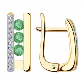 Золотые серьги Александра 2021296ск с бриллиантом и изумрудом 2021296ск фото