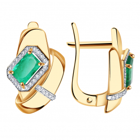 Золотые серьги Александра 2021299ск с бриллиантом и изумрудом 2021299ск фото