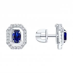 Золотые серьги SOKOLOV 2021303-3 с бриллиантом и сапфиром 2021303-3 фото