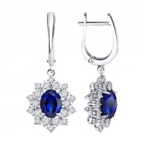 Серьги из белого золота SOKOLOV 2021329-3-5 с сапфиром и бриллиантом выращенным 2021329-3-5 фото